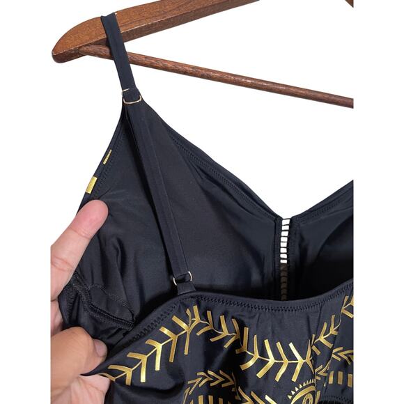 Biliblond Onepiece Overall Swim in Black Gold Womans XL NWT - Picture 4 of 13